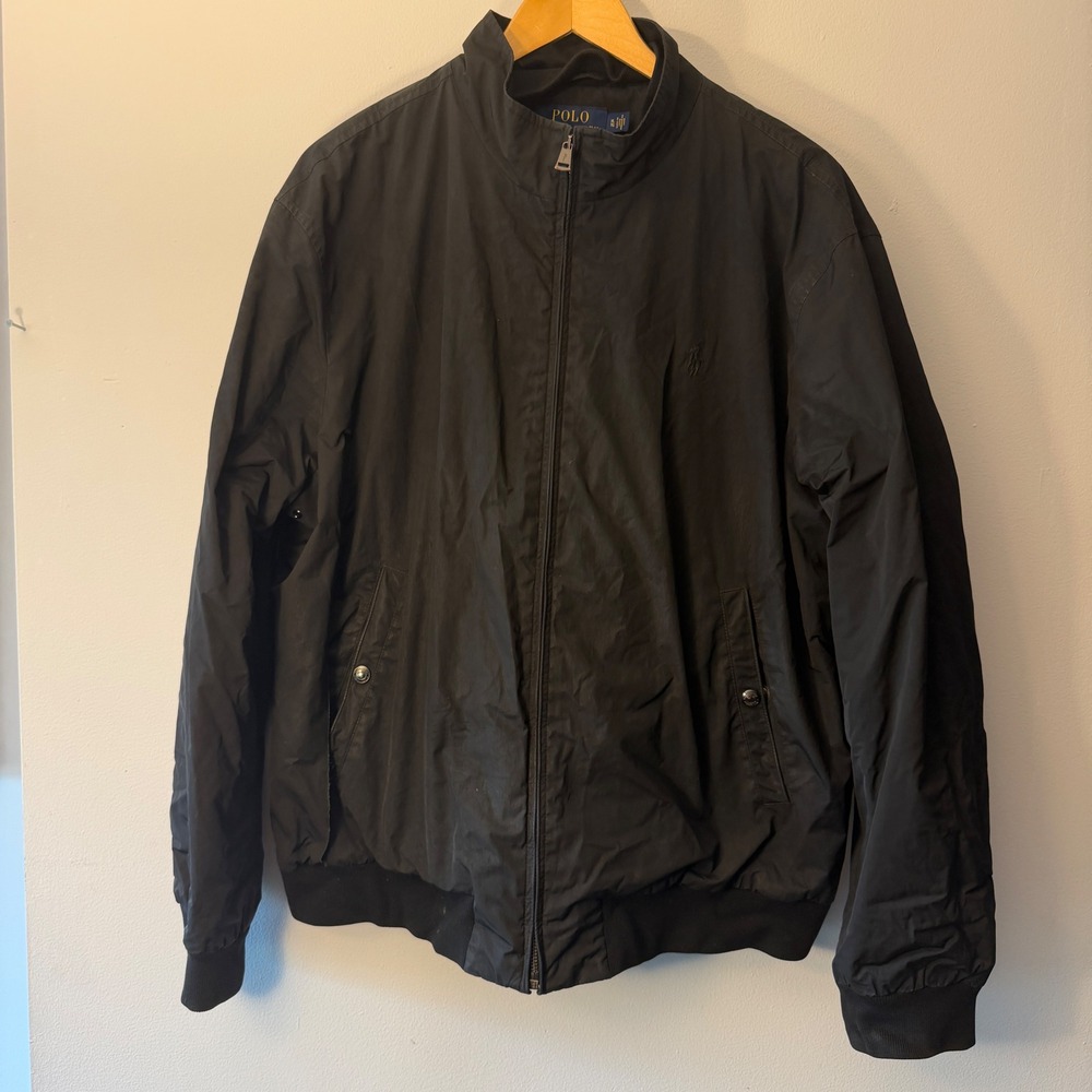 Polo Ralph Lauren Mens XL Black Harrington Jacket Plaid Lined Full Zip Bomber